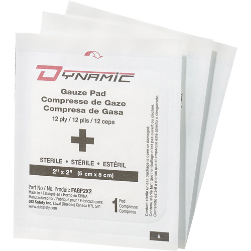 Gaze Dynamic, Tampon, 2" lo x 2" la, St&eacute;rile, Dispositif m&eacute;dical Classe 1 Dufferin Supply