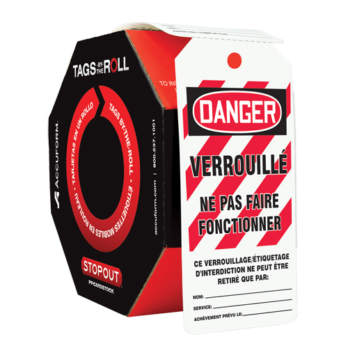 Tags By-The-Roll Lockout Tags, Plastic, 3" W x 6-1/4" H, French Dufferin Supply