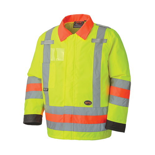 6037 Manteau de s&eacute;curit&eacute; imperm&eacute;able pour le contr&ocirc;le de la circulation, Polyester, Jaune lime haute visibilit&eacute;, T-petit Dufferin Supply