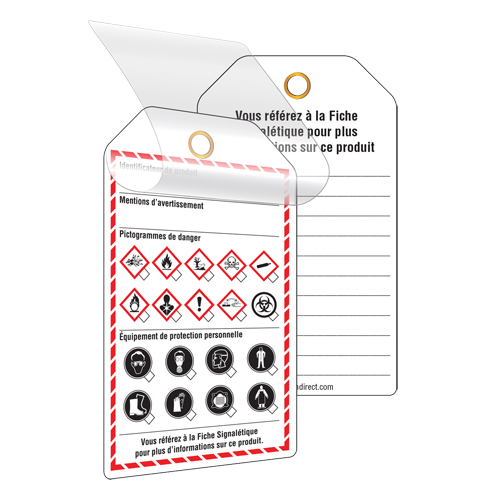 &eacute;tiquettes auto-plastifiantes pour le milieu de travail, Papier cartonn&eacute;, 3-3/8" la x 5-3/4" h, Français Dufferin Supply