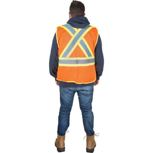 Flame-Resistant Surveyor Vest, High Visibility Orange, Medium, Polyester Dufferin Supply