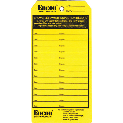 &eacute;tiquette de registre d'inspection pour douche oculaire & d'urgence, Papier cartonn&eacute;, 3-1/8" la x 6-1/4" h, Anglais Dufferin Supply