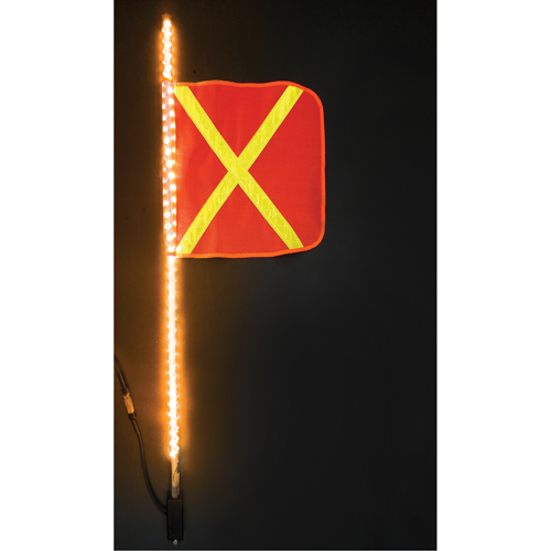 Fanions DEL robustes Safety Whip, Fixation Attelage, Hauteur 4, Orange avec X r&eacute;fl&eacute;chissant Dufferin Supply
