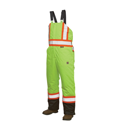 Lined Safety Overalls, Polyester/Polyurethane, Large, High Visibility Lime-Yellow Dufferin Supply