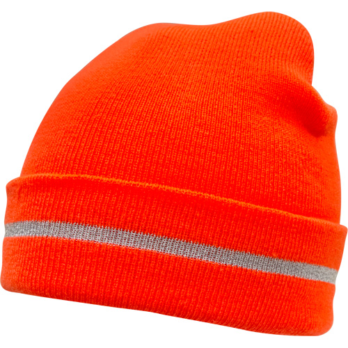 Bonnet en tricot haute visibilit&eacute; avec bande r&eacute;fl&eacute;chissante, Orange haute visibilit&eacute;, Acrylique Dufferin Supply