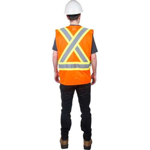 Traffic Safety Vest, High Visibility Orange, X-Large, Polyester Dufferin Supply