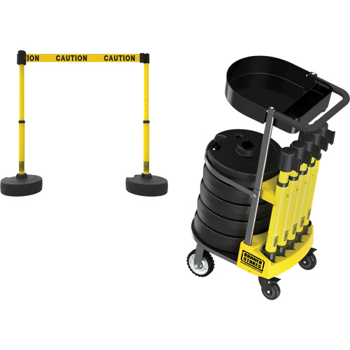 PLUS Barrier Post Cart Kit with Tray, 75' L, Metal, Yellow Dufferin Supply