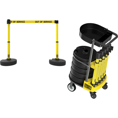 Chariot de transport avec plateau pour barri&egrave;re PLUS, 75' lo, M&eacute;tal, Jaune Dufferin Supply