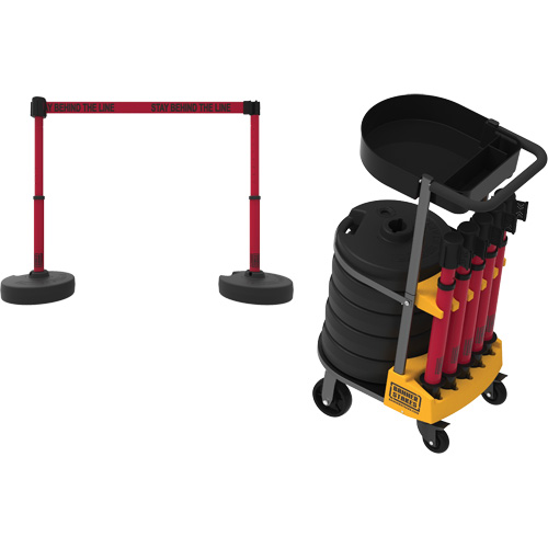 Chariot de transport avec plateau pour barri&egrave;re PLUS, 75' lo, M&eacute;tal, Rouge Dufferin Supply