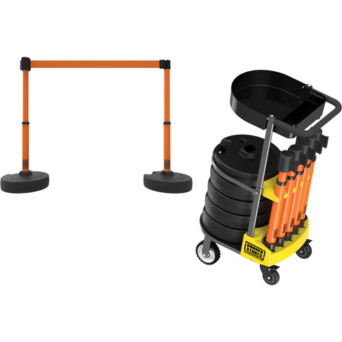 PLUS Barrier Post Cart Kit with Tray, 75' L, Metal, Orange Dufferin Supply