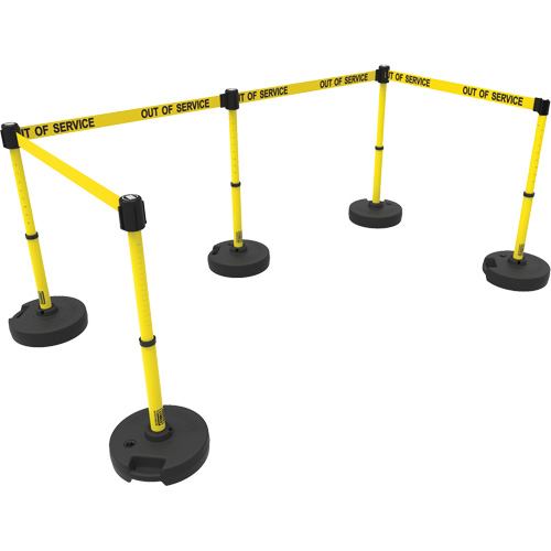 PLUS Barrier Post Set X5, Plastic, 42" H, Yellow Tape, 15' Tape Length Dufferin Supply