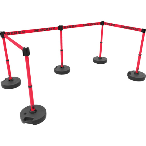 PLUS Barrier Post Set X5, Plastic, 42" H, Red Tape, 15' Tape Length Dufferin Supply