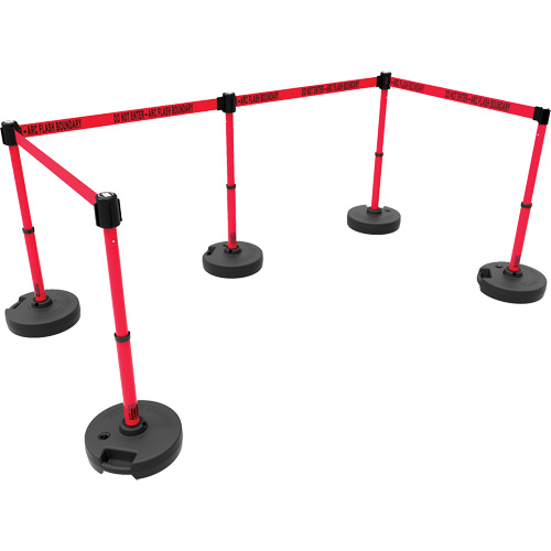 PLUS Barrier Post Set X5, Plastic, 42" H, Red Tape, 15' Tape Length Dufferin Supply