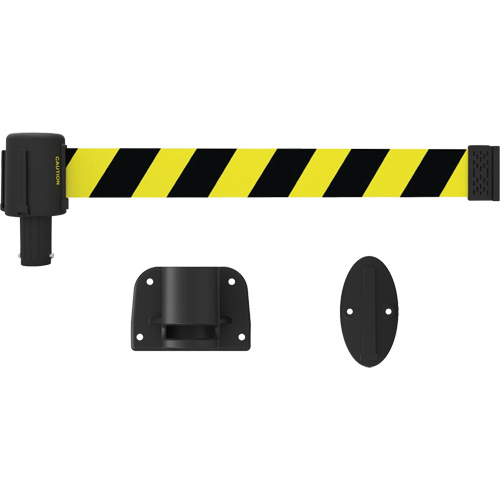 PLUS Wall Mount Barrier System, Plastic, Screw Mount, 15', Black and Yellow Tape Dufferin Supply