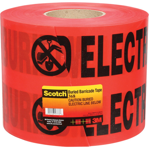 Scotch&reg; Buried Barricade Tape, English, 6" W x 1000' L, 4 mils, Black on Red Dufferin Supply
