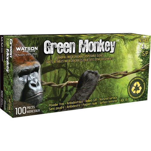 Gants 5559PF Green Monkey, Petit, Nitrile, 4 mils, Sans poudre, Vert Dufferin Supply