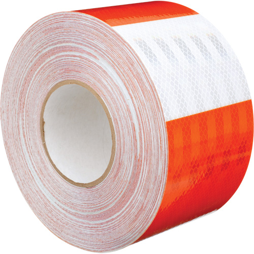 Feuille de rev&ecirc;tement de barricade prismatique de qualit&eacute; &agrave; haute intensit&eacute;, 4" la x 150' lo, 19 mils, Orange et blanc Dufferin Supply