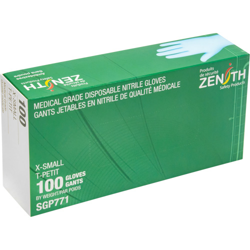 Gants jetables de calibre m&eacute;dical r&eacute;sistants &agrave; la perforation, T-petit, Nitrile, 4,5 mils, Sans poudre, Bleu, Classe 2 Dufferin Supply