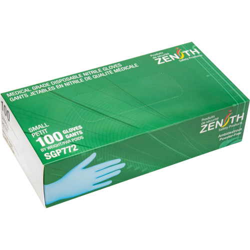 Puncture-Resistant Medical-Grade Disposable Gloves, Small, Nitrile, 4.5-mil, Powder-Free, Blue, Class 2 Dufferin Supply
