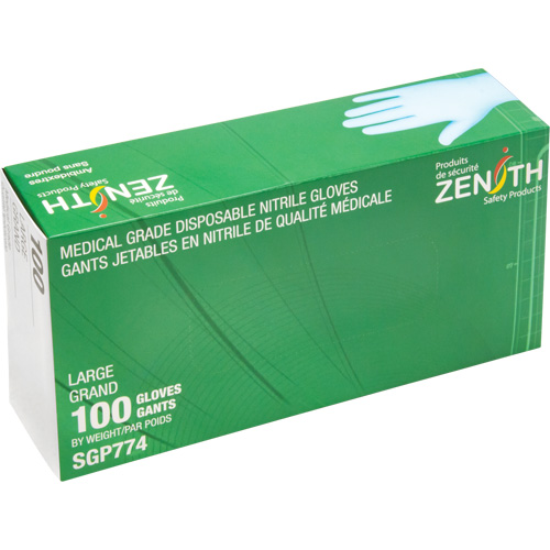 Gants jetables de calibre m&eacute;dical r&eacute;sistants &agrave; la perforation, Grand, Nitrile, 4,5 mils, Sans poudre, Bleu, Classe 2 Dufferin Supply