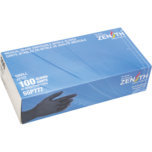 Puncture-Resistant Medical-Grade Disposable Gloves, Small, Nitrile, 5-mil, Powder-Free, Black, Class 2 Dufferin Supply