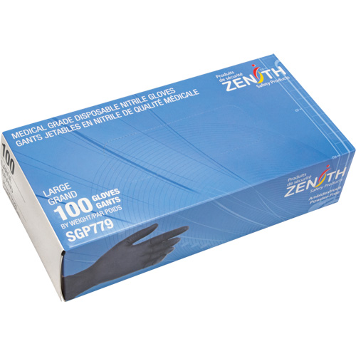 Puncture-Resistant Medical-Grade Disposable Gloves, Large, Nitrile, 5-mil, Powder-Free, Black, Class 2 Dufferin Supply