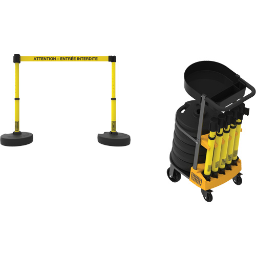 Plus Portable Barrier System Cart Package with Tray, 75' L, Metal/Plastic, Yellow Dufferin Supply
