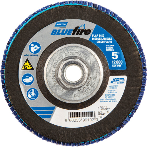 BlueFire&reg; Flap Disc, 5" x 5/8"-11, Type 29, 80 Grit, Zirconia Alumina Dufferin Supply