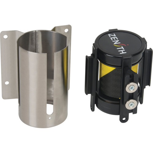 Wall Mount Barrier with Magnetic Tape, Steel, Screw Mount, 7', Black and Yellow Tape Dufferin Supply