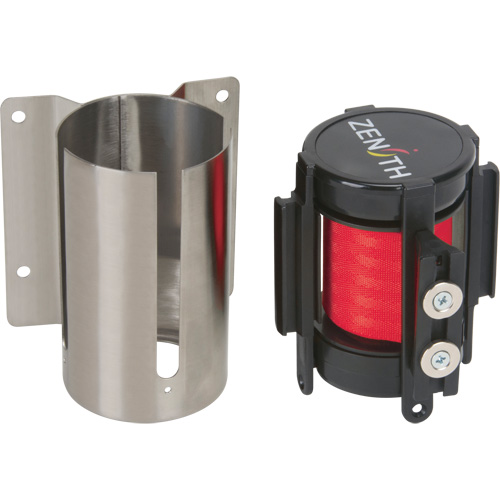 Barri&egrave;re &agrave; fixation murale avec ruban magn&eacute;tique, Acier, Fixation par vis, 7', Ruban Rouge Dufferin Supply