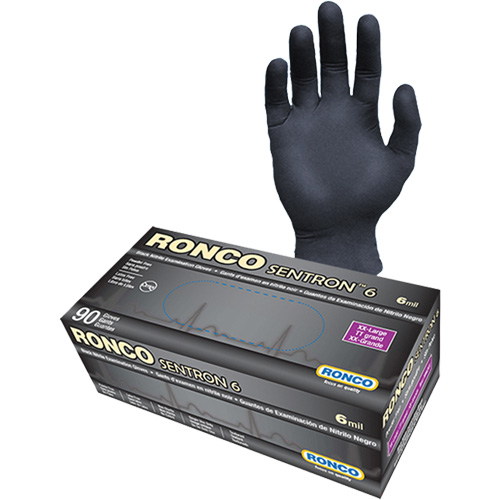 Gants d'examen jetables Sentron 6, 2T-Grand, Nitrile, 6 mils, Sans poudre, Noir, Classe 2 Dufferin Supply