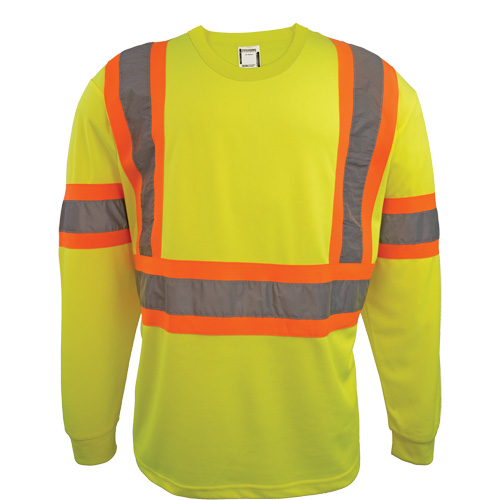 Long Sleeve Safety Shirt, Polyester, 2X-Large, High Visibility Lime-Yellow Dufferin Supply