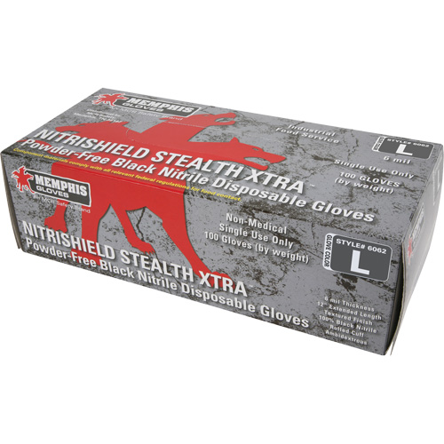 Gants jetables NitriShield Stealth Extra, Grand, Nitrile, 6 mils, Sans poudre, Noir Dufferin Supply