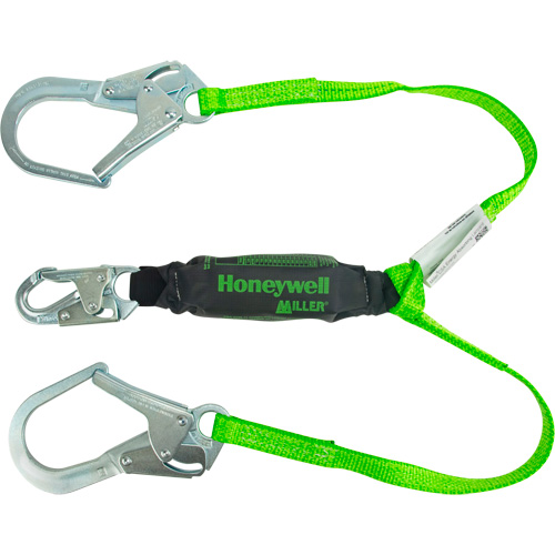 Miller&reg; HP Shock-Absorbing Lanyard, 4', Locking Rebar Hook Center, Locking Snap Hook Leg Ends, Polyester Dufferin Supply