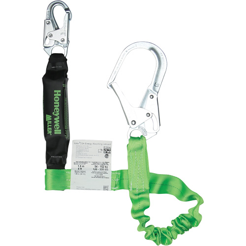 Miller&reg; StretchStop&reg; Shock-Absorbing Lanyard, 6', Scaffold Hook Center, Locking Snap Hook Leg Ends, Polyester Dufferin Supply