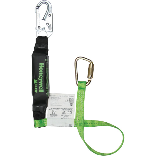 Miller&reg; HP Shock-Absorbing Lanyard, 4', Carabiner Center, Locking Snap Hook Leg Ends, Polyester Dufferin Supply