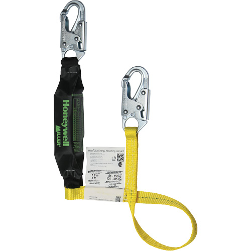 Miller&reg; HP Shock-Absorbing Lanyard, 4', Locking Snap Hook Center, Locking Snap Hook Leg Ends, Polyester Dufferin Supply