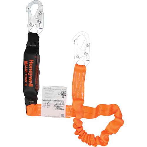 Titan Energy-Absorbing Lanyard, 6', Locking Snap Hook Center, Locking Snap Hook Leg Ends, Polyester Dufferin Supply
