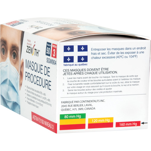 Masques d'intervention jetables, ASTM F2100 Niveau 3, Classe 1 Dufferin Supply