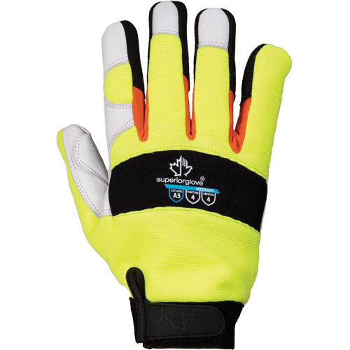 ClutchGear&reg; High-Visibility Mechanic's Gloves, Grain Goatskin Palm, Size Medium Dufferin Supply