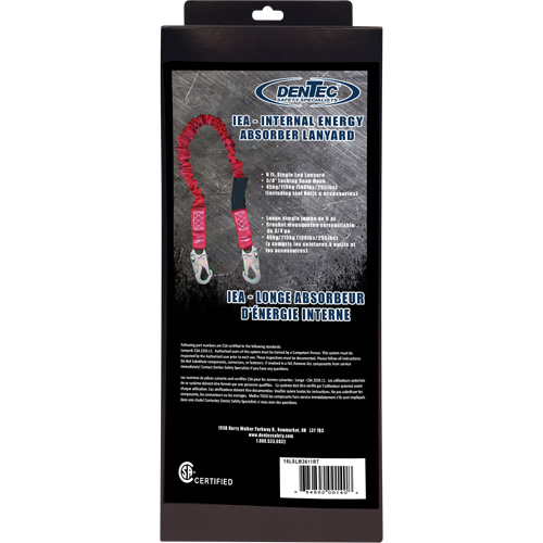 ShockSorb Internal Shock Lanyard, 6', Snap Hook Center, Snap Hook Leg Ends, Polyester Dufferin Supply