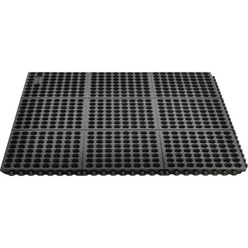 Tapis antifatigue &agrave; imbrication Cushion-Ease 550, &agrave; fentes, 3' x 3' x 3/4", Noir, Caoutchouc Dufferin Supply
