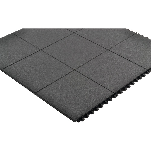 Cushion-Ease&reg; Interlocking Anti-Fatigue Mat, Pebbled, 3' x 3' x 3/4", Black, Natural Rubber Dufferin Supply