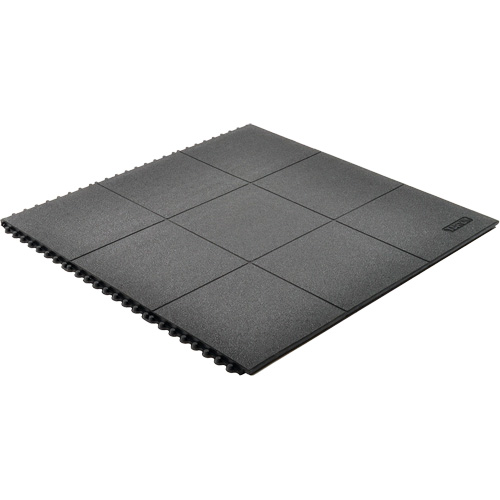 Cushion-Ease&reg; Interlocking Anti-Fatigue Mat, Pebbled, 3' x 3' x 3/4", Black, Natural Rubber Dufferin Supply