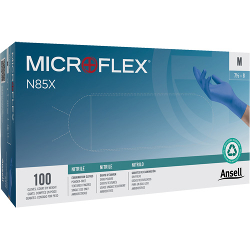 Gants Microflex N85, T-petit, Nitrile, 3,5 mils, Sans poudre, Bleu, Classe 2 Dufferin Supply