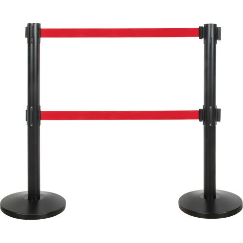 Dual Belt Crowd Control Barrier, Steel, 35" H, Red Tape, 7' Tape Length Dufferin Supply