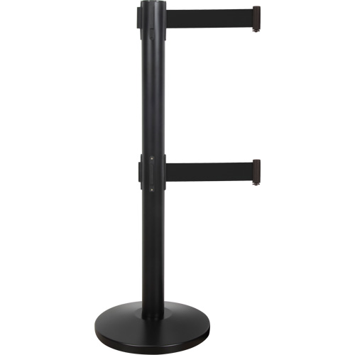 Dual Belt Crowd Control Barrier, Steel, 35" H, Black Tape, 7' Tape Length Dufferin Supply
