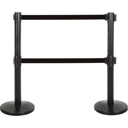 Dual Belt Crowd Control Barrier, Steel, 35" H, Black Tape, 7' Tape Length Dufferin Supply