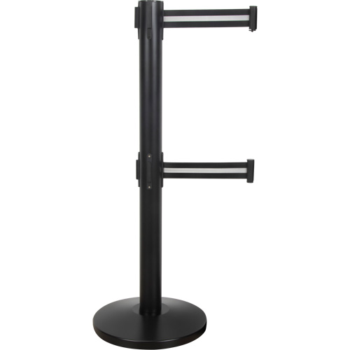 Barri&egrave;re pour le contr&ocirc;le des foules &agrave; courroie double, Acier, 35" h, Ruban Noir/Blanc, Longueur du ruban 7' Dufferin Supply
