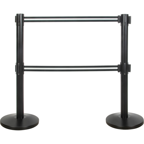 Barri&egrave;re pour le contr&ocirc;le des foules &agrave; courroie double, Acier, 35" h, Ruban Noir/Blanc, Longueur du ruban 7' Dufferin Supply